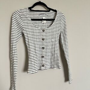 Aéropostale Seriously Soft Ribbed Striped Button Front Top Women’s Medium